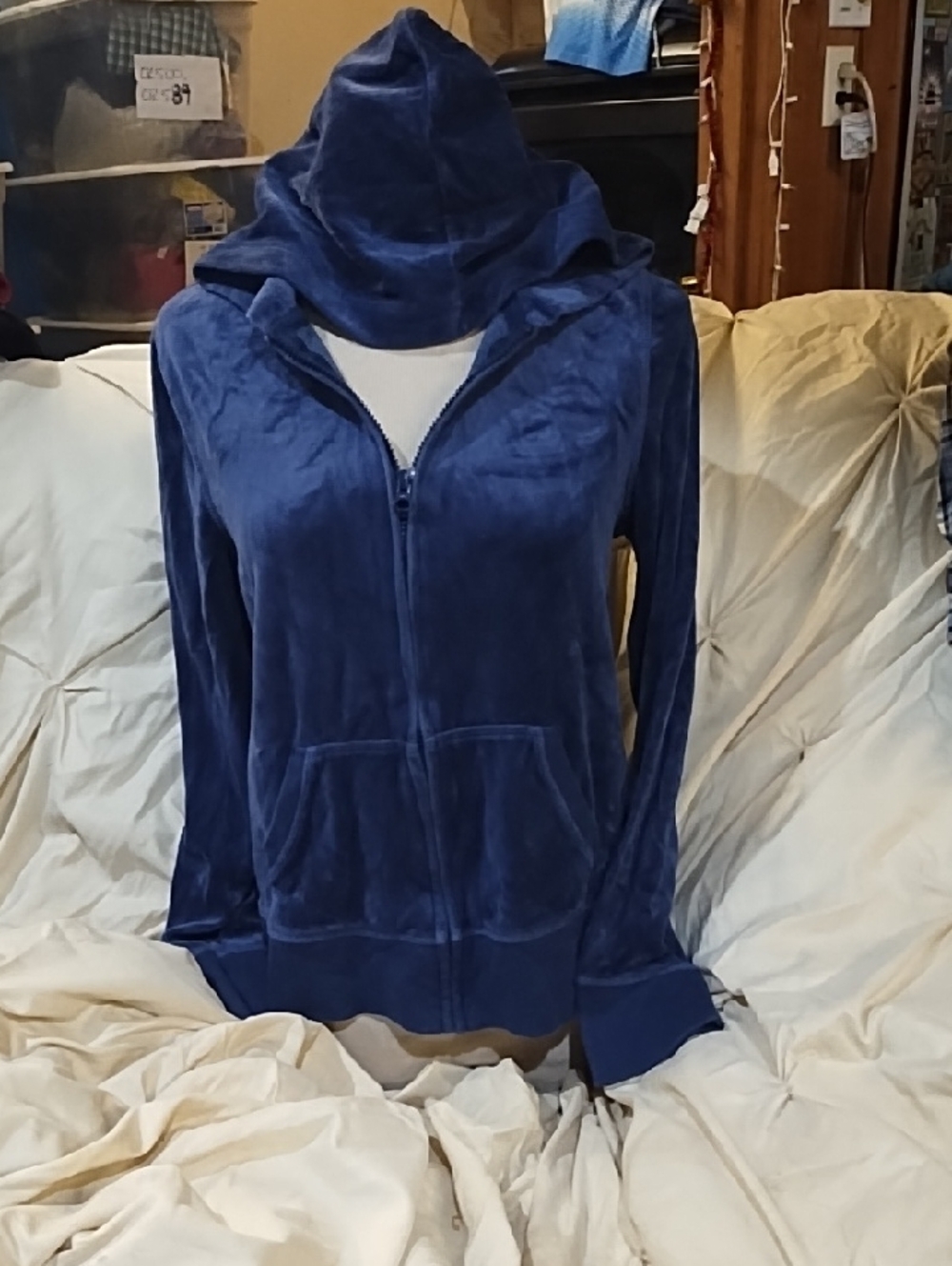 Old Navy Blue Velour Zip-Front Hoodie